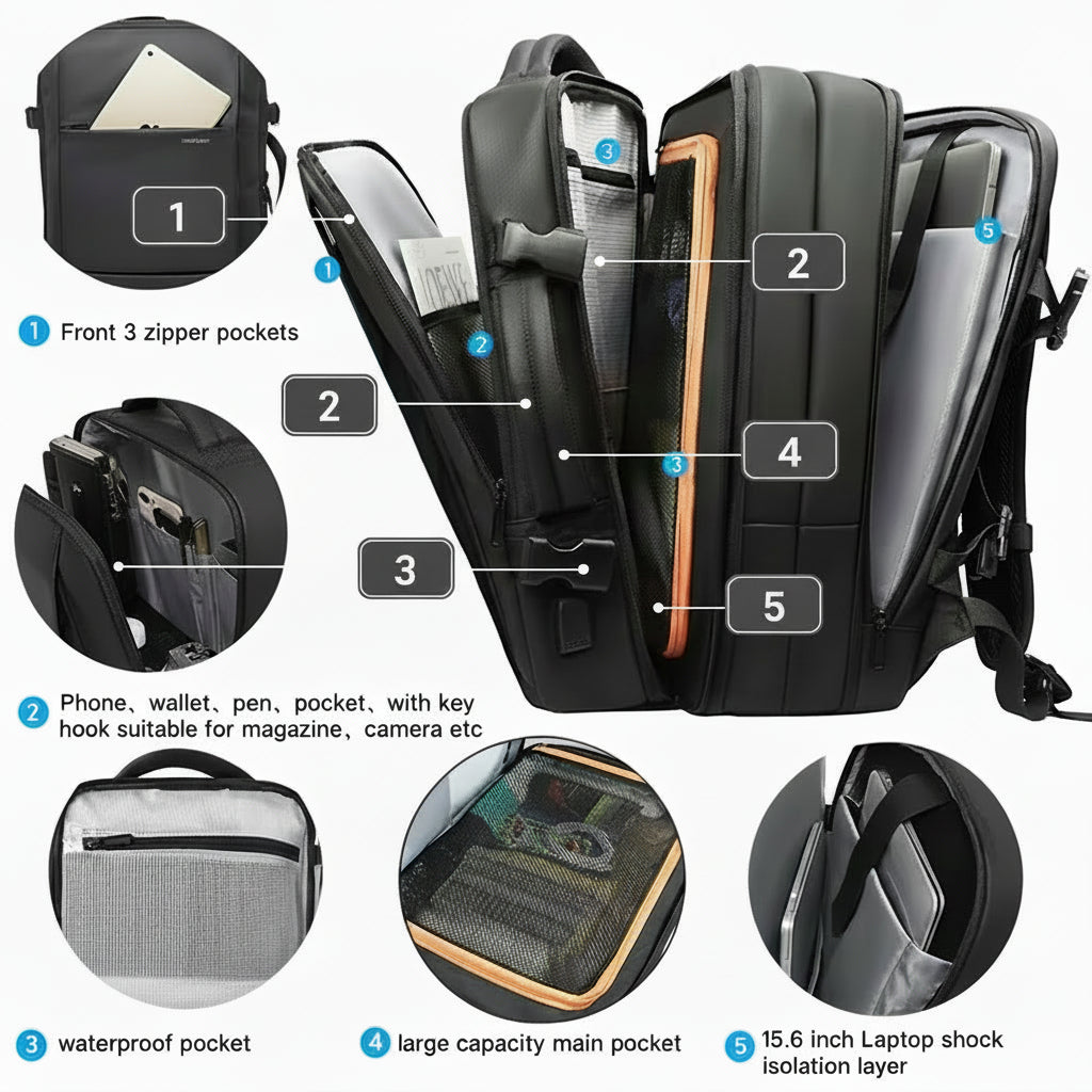 Travel Backpack - Waterproof Expandable Laptop Bag ( 15.6")
