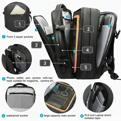 Travel Backpack - Waterproof Expandable Laptop Bag ( 15.6")